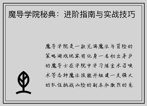 魔导学院秘典：进阶指南与实战技巧
